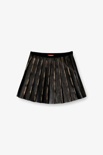Diesel womens saka mini faux leather black skirt with pleats metallic sheen and red label at waistband