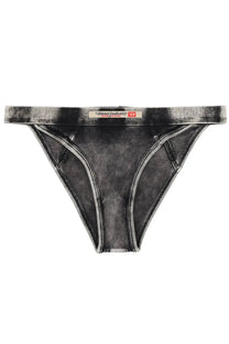 Diesel women’s Scarlet Dnm brief black denim-style bikini bottom with faded distressed texture and white stitching