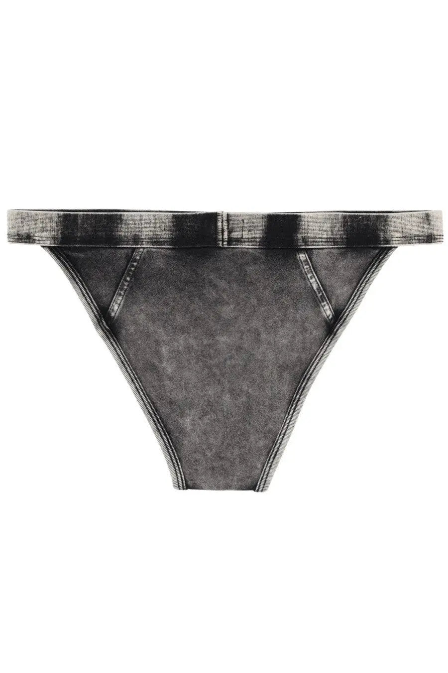 Diesel women’s scarlet dnm briefs black thong with faded distressed denim texture and white contrast stitching