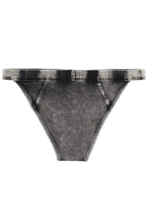 Diesel women’s scarlet dnm briefs black thong with faded distressed denim texture and white contrast stitching