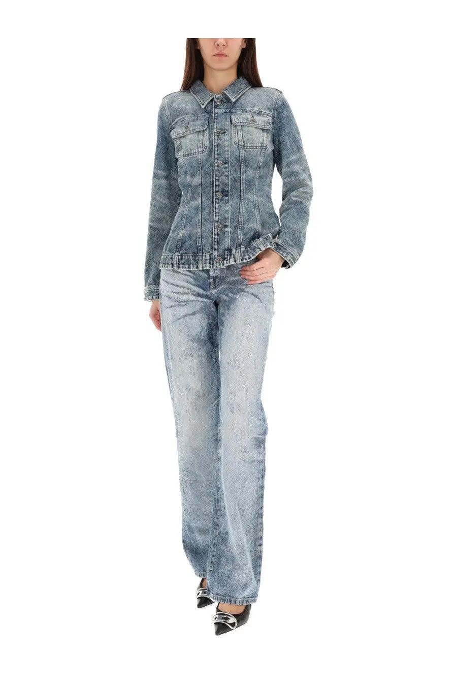 Diesel women sent jeans blue light-wash denim jacket with classic collar button-front and two chest pockets