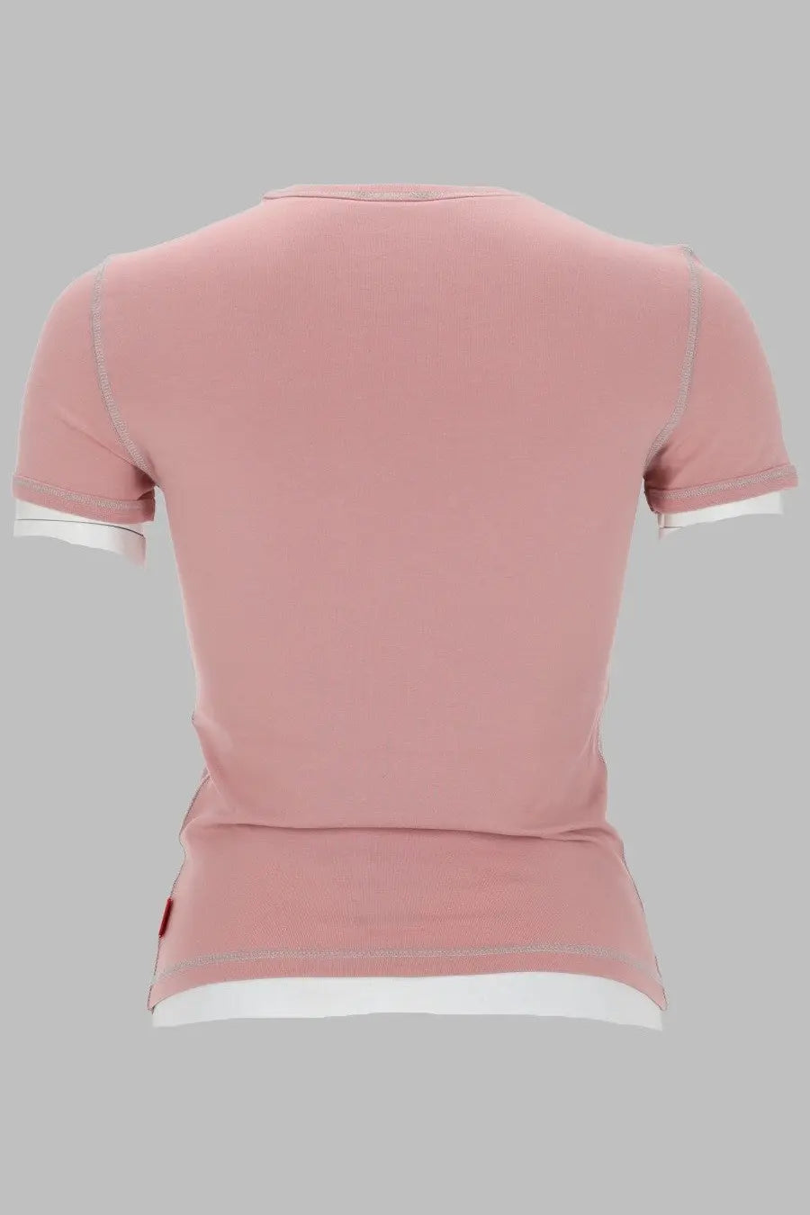 Diesel women’s soft pink short-sleeved shirt with white trim and subtle gray stitching details