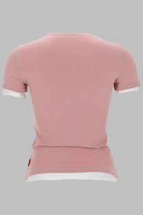Diesel women’s soft pink short-sleeved shirt with white trim and subtle gray stitching details