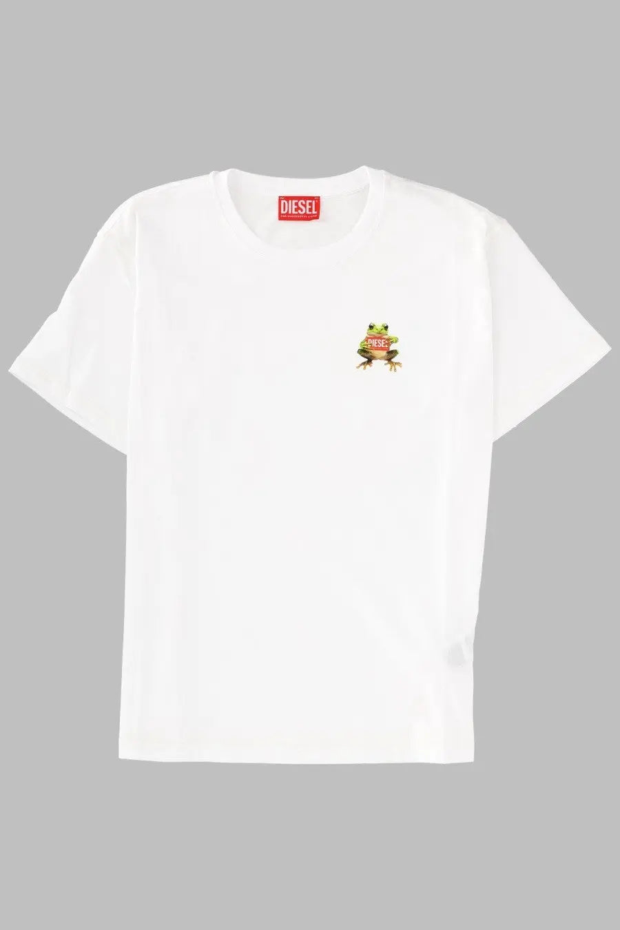 Diesel women shirt in cotone con stampa white featuring a white t-shirt with small embroidered green frog on left chest
