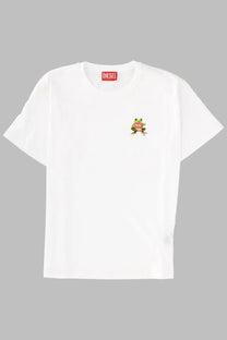Diesel women shirt in cotone con stampa white featuring a white t-shirt with small embroidered green frog on left chest