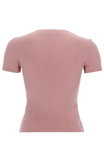 Diesel women’s uncutieslong blue soft blush pink form-fitting short-sleeved t-shirt with rounded neckline and ribbed cuffs