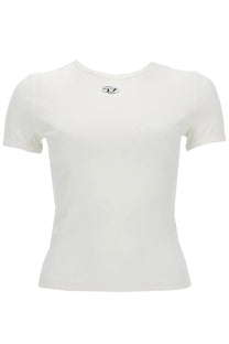 Diesel women’s white short-sleeved cotton shirt with a subtle black logo at the neckline