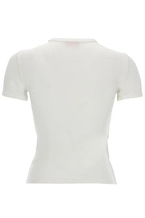 Diesel women’s shirt Uncutieslong white off-white fitted short-sleeved top with subtle ribbed texture