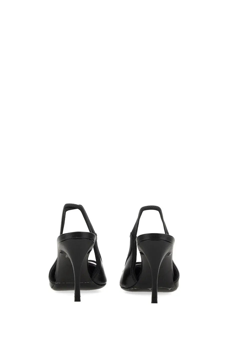 Diesel women’s shoe Venus black black patent leather slingback heels with sleek minimalist design and slender high heel