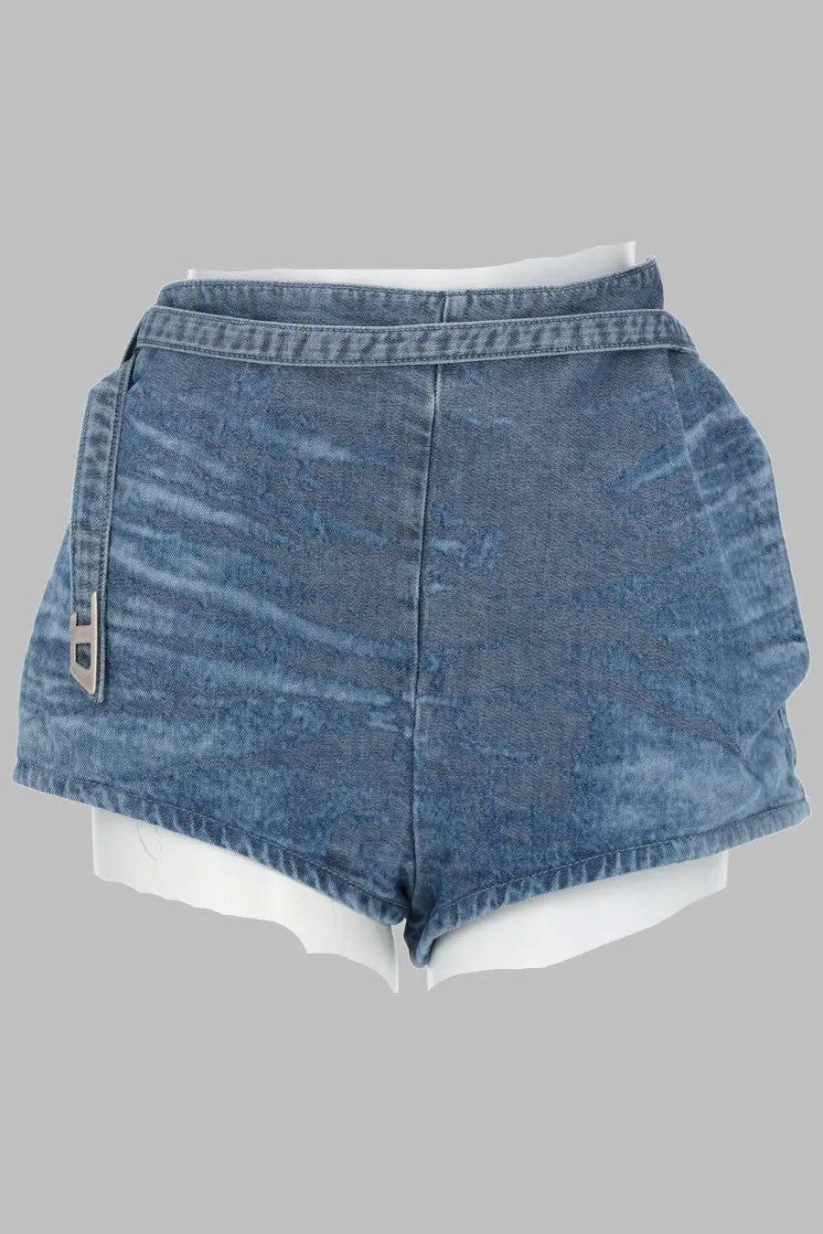 Diesel women’s blue denim shorts with high-waisted design and white inner lining for casual wear