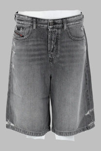 Diesel women’s shorts de sire in denim grey feature grey distressed denim with a faded wash and frayed hem
