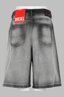 Diesel women’s shorts in skeleton grey distressed denim with a red diesel brand tag on the waistband