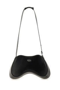 Diesel women’s shoulder bag play black in black leather with sleek curved design and silver logo emblem