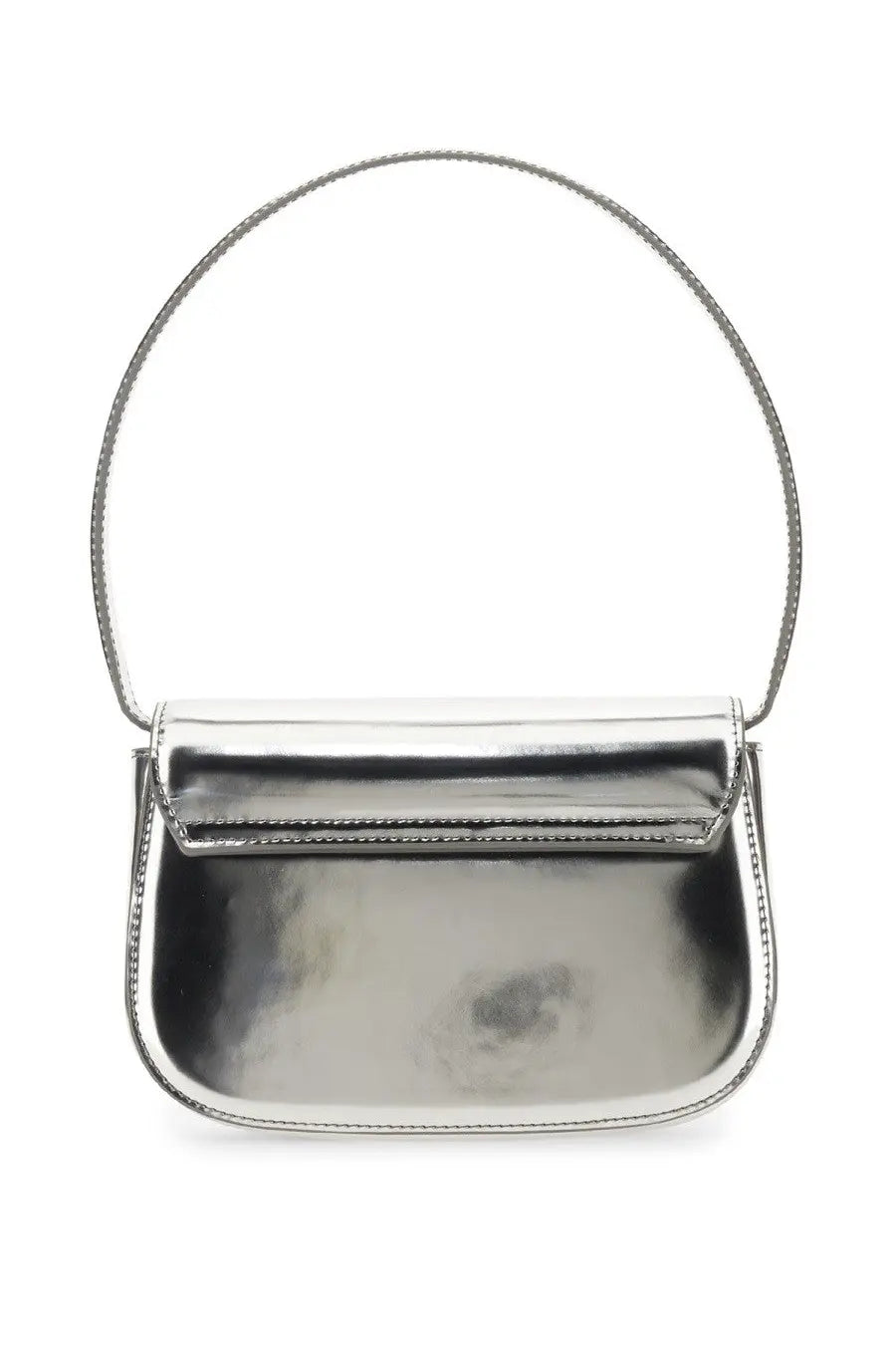 Diesel women’s shoulder bag in metallic silver with a sleek minimalist design and rounded top handle