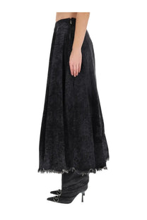 Diesel women’s black velvet maxi skirt with subtle textured pattern and frayed hem