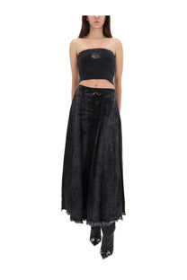 Black velvet Diesel women’s skirt with subtle textured pattern and frayed hem in maxi length