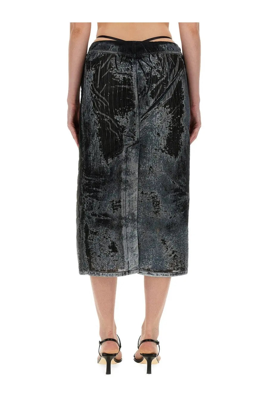 Diesel women’s skirt de pra fse1 black black and gray distressed velvet midi skirt with subtle leaf pattern
