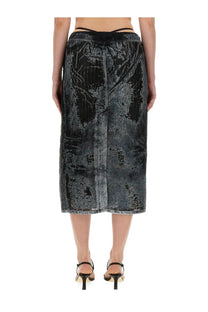 Diesel women’s skirt de pra fse1 black black and gray distressed velvet midi skirt with subtle leaf pattern