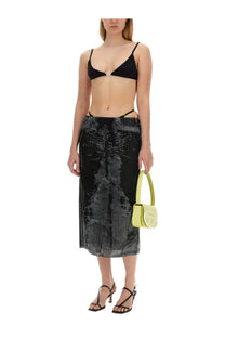 Diesel women’s black velvet midi skirt with distressed textured pattern and side cutouts perfect for stylish wear