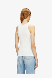 Diesel women’s slim fit ribbed tank top in white featuring a sleeveless simple fitted design