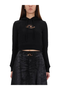 Diesel women’s Slimmy black cropped hoodie with subtle embroidered logo and matching drawstrings in soft fabric