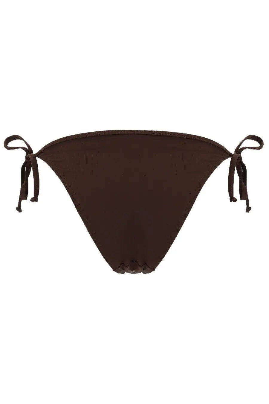 Diesel women’s solid brown bikini bottom with tied side ties and scalloped edge in a sleek slip design