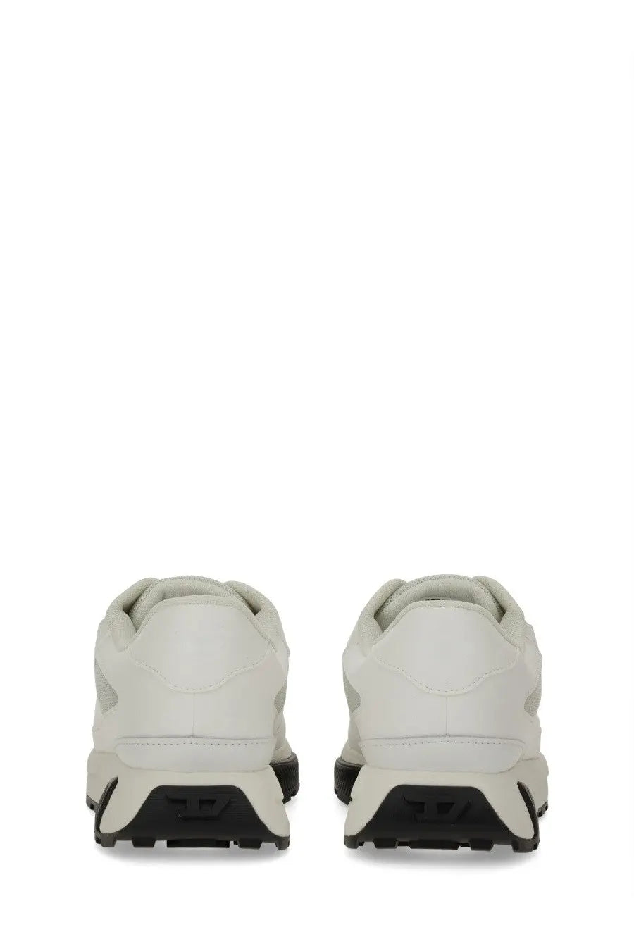 Diesel women’s sneaker runner tame white leather with black rubber chunky textured soles