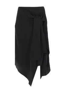 Diesel women’s tali midi skirt black with asymmetrical wrap design tied waistband and flowing fabric front view