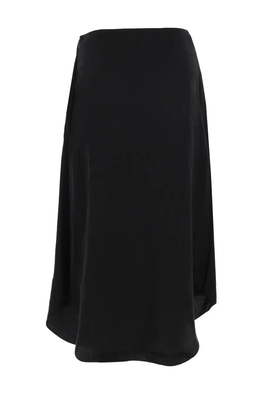 Diesel women’s tali midi skirt in black satin with a sleek fit and flowing asymmetrical hemline