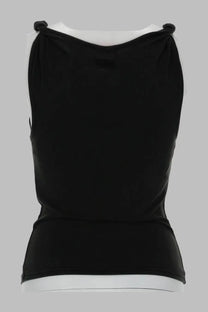 Diesel women’s black sleeveless tank top with draped gathered neckline and ribbed hem for stylish casual wear