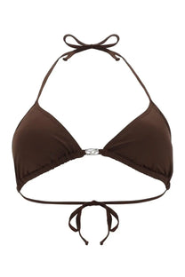 Diesel womens brown nylon halter bikini top with silver logo clasp and adjustable ties for secure fit