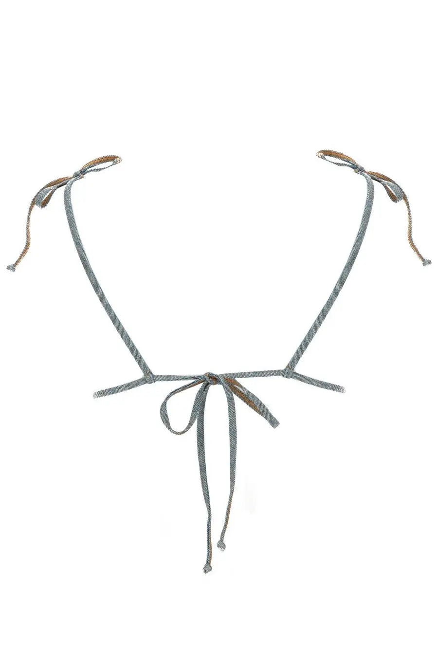 Diesel women’s gray rope-style bikini top tatiana blue with adjustable ties and central knot front view