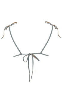 Diesel women’s gray rope-style bikini top tatiana blue with adjustable ties and central knot front view