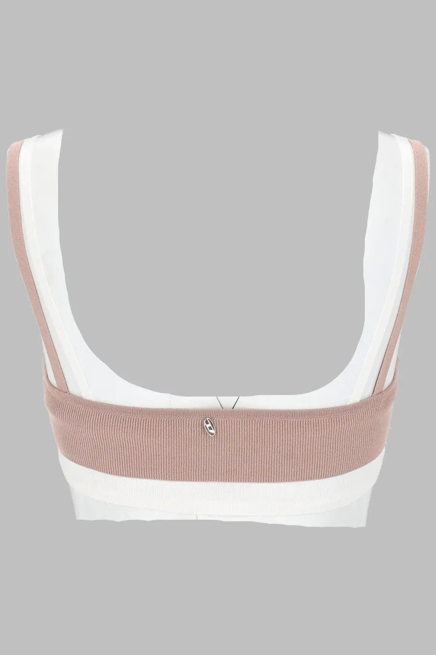 Diesel women’s top bra con effetto sovrapposto blue two-tone white and dusty rose ribbed sports bra with metallic logo
