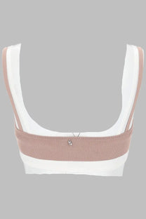 Diesel women’s top bra con effetto sovrapposto blue two-tone white and dusty rose ribbed sports bra with metallic logo