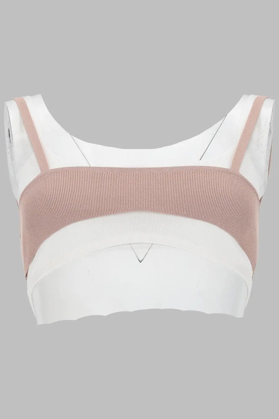 Diesel women’s blue ribbed knit crop top bra with thin shoulder straps and blush pink accents in layered effect style