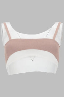 Diesel women’s blue ribbed knit crop top bra with thin shoulder straps and blush pink accents in layered effect style