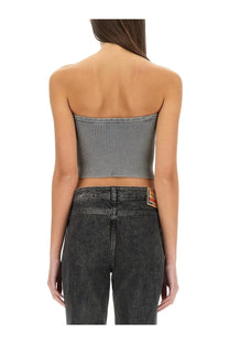 Diesel women’s gray striped ribbed crop top made of comfortable fabric perfect for casual wear