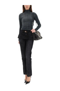 Diesel women’s top Clawa grey black quilted chain strap handbag with metallic logo clasp in leather material