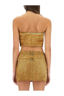 Golden velvet denim crop top and mini skirt set in beige from diesel womens top de villess fsf perfect for stylish casual wear