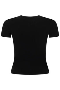 Diesel women’s black crop top with short sleeves fitted silhouette and round neckline perfect for casual wear