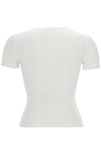 Diesel women’s white crop top with short sleeves fitted silhouette and smooth stretchy fabric for casual wear