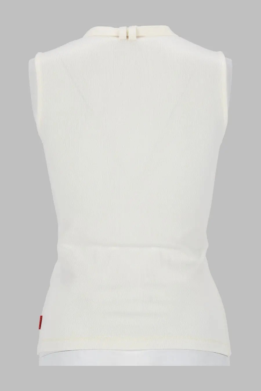 Diesel women’s sleeveless ribbed white top iara in jersey with subtle red tag at the bottom hem