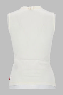 Diesel women’s sleeveless ribbed white top iara in jersey with subtle red tag at the bottom hem