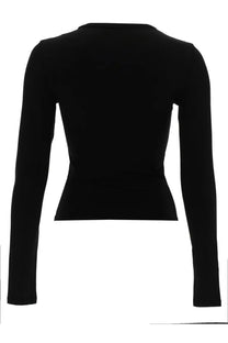 Diesel women’s black long-sleeved crop top with fitted ribbed texture in uncutieslong style