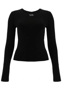 Diesel women’s black long-sleeved fitted top with subtle white logo at the neckline ideal for casual wear