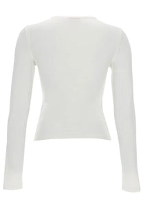 Diesel women’s off-white long-sleeved crop top with fitted silhouette made of smooth stretchy fabric