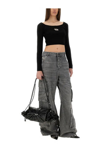 Diesel women’s top vera black glossy black drawstring bag with slightly crinkled texture and adjustable straps