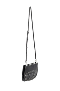 Diesel women’s twin bag black leather crossbody bag with a prominent oval logo on the front