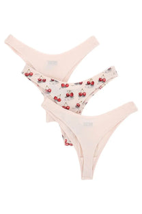 Diesel women’s of ufpn punchy briefs white set of three blush pink thong underwear with one red cherry print